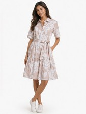 Calvin Klein Midi Shirtdress Size 4 Beige White Floral NWT