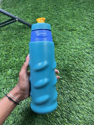 Vintage Rubbermaid Waterbottle Blue with Yellow Pull Top Removable Foam Grip