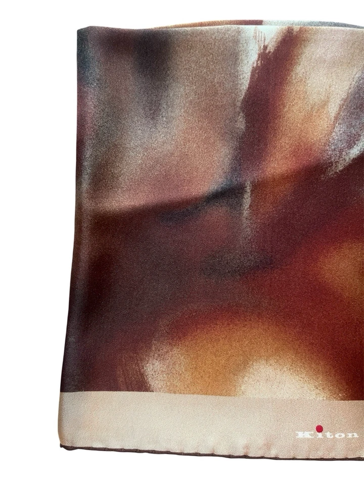 NWT Kiton Pocket Square 100% Silk Beige/brown Pocket Square  15x15 - Image 3 of 4