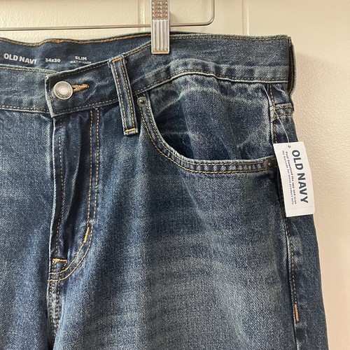 NWT OLD NAVY Mens Slim Jeans SIZE 34 X 30 Built In Tough 100% Cotton Blue Denim - Picture 4 of 11