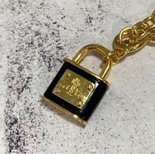 Vivienne westwood Orb Black Padlock Chain Gold Necklace choker with drawstring