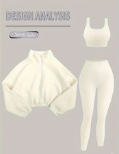 Women Activewear Sports Bra High Waist Leggings Sweatshirt 3pcs Yoga Exercise