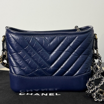 Chanel Gabrielle Hobo Small V-Stitch Navy Blue Chain Shoulder Bag