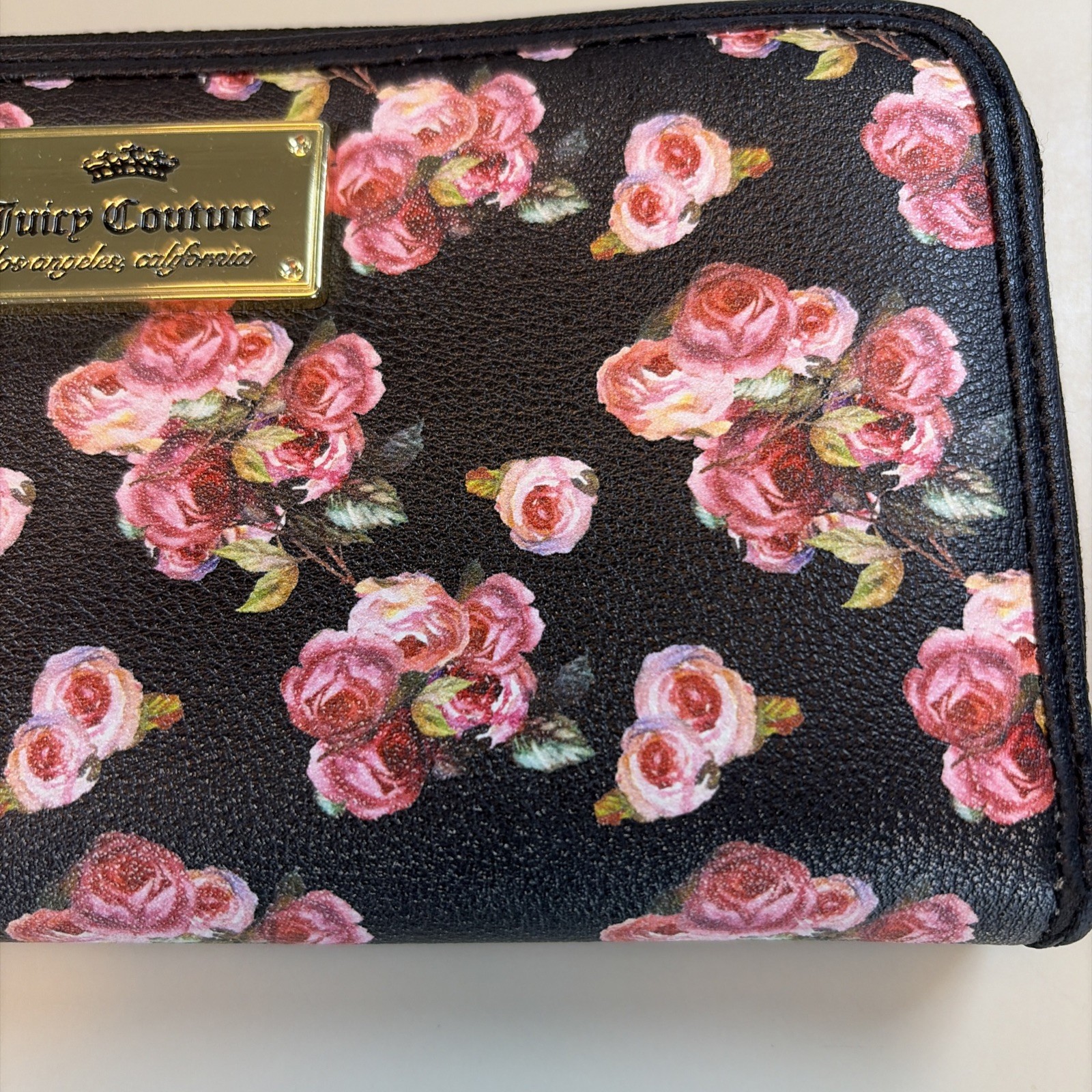Juicy Couture Wallet Floral Black Pink Roses Multiple Compartments Wristlet image 3