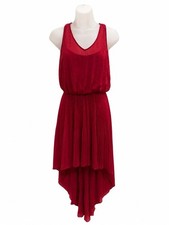 Guess Red Sleeveless High-Low Pleated Dress