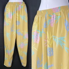 Vintage Maui Connection Tan Hawaiian Pants w Pastel Leaves Size Large