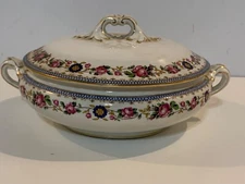 Antique Booths Staffordshire Porcelain Covered Tureen with Rose Floral Dec.