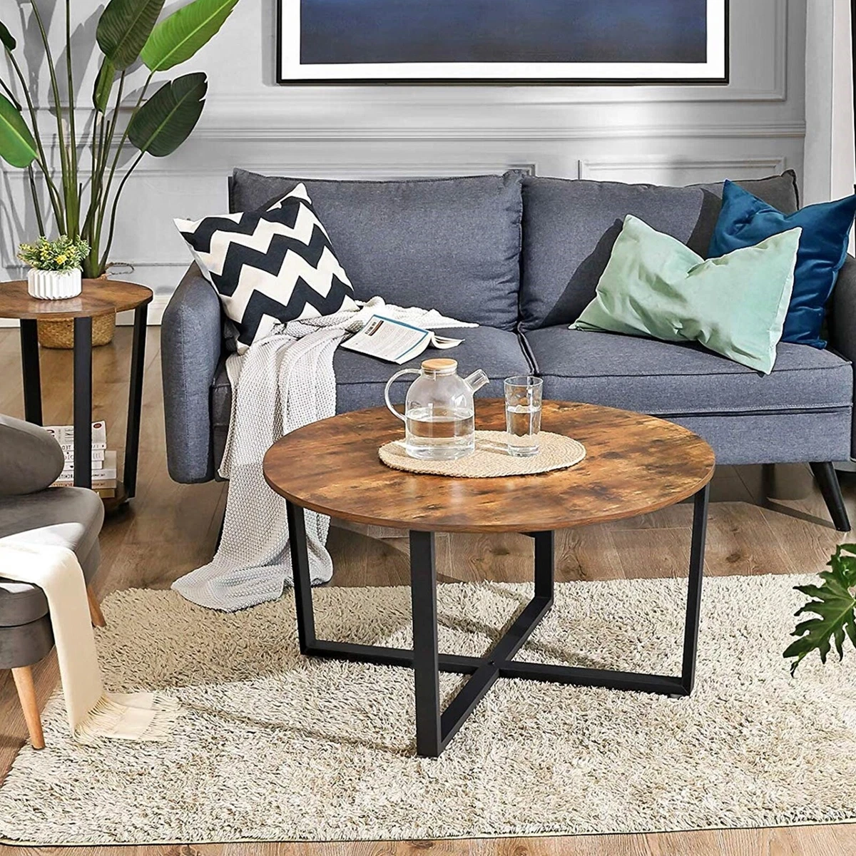 Large round rustic coffee table outlet