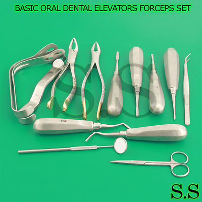 15 PCS PREMIUM BASIC ORAL DENTAL EXTRACTING ELEVATORS FORCEPS INSTRUME ...