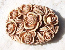 Vintage Lovely Ivory and Gold Tone Celluloid Floral Roses Belt Buckle
