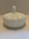 Vintage Anchor Hocking Milk Glass Round Lidded Candy Dish Old Cafe Pattern