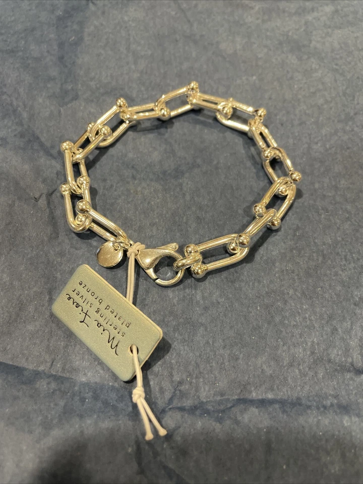 Nuevo Brazalete Italia MIA Fiore Deadema Chapado en Plata de Ley Bronce Eslabón en U Foto 2 de 4