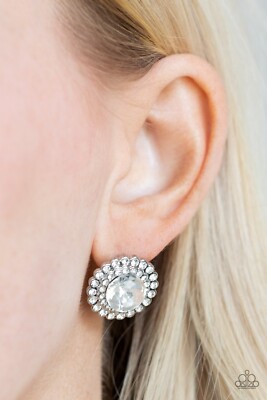 Paparazzi ''My Second Castle'' White Post Earrings-Nickle & Lead Free