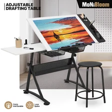 Drawing Drafting Table Adjustable Wooden Tabletop Art Craft Work Station w/Stool