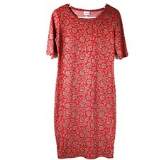 Lularoe Women's Julia Dress Size S Short Sleeve Red Floral Stretch 78P
