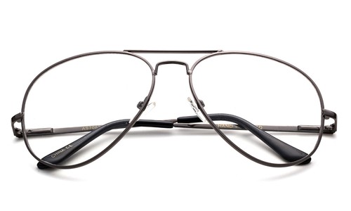 Clear Lens Glasses Office Smart Eyewear Gunmetal Black Fake Nerdy Retro UV 100% - Picture 2 of 5