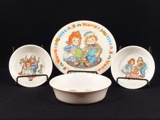 RAGGEDY ANN ANDY 1969 Melamine Plate 3 Bowls - Oneida Deluxe BOBB MERRILL
