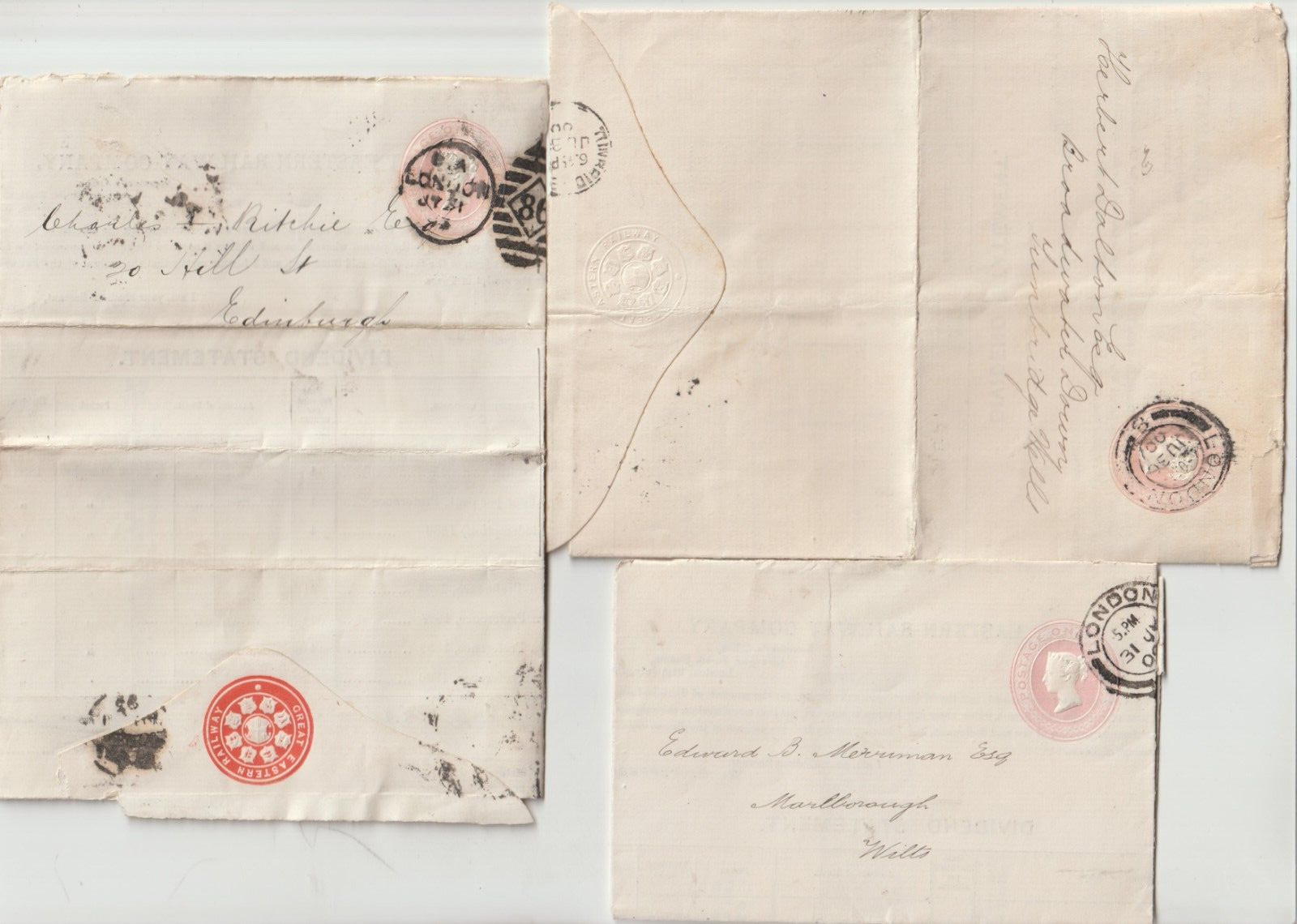 1893/1900 3 DIFF PRINTED GREAT EASTERN RAILWAY DIVIDEND STATEMENTS P STATIONERY