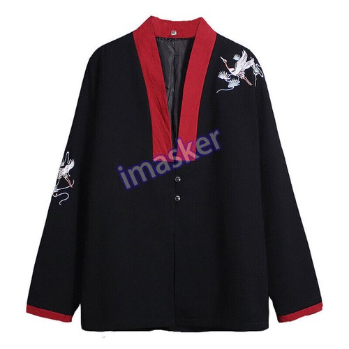 Chaqueta de hombro estilo chino para hombre grúa caída Top manga larga kimono abrigo ropa exterior - Imagen 16 de 26