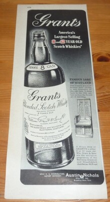 VINTAGE ORIGINAL MEDIUM AD GRANT'S BLENDED SCOTCH WHISKEY von 1947 