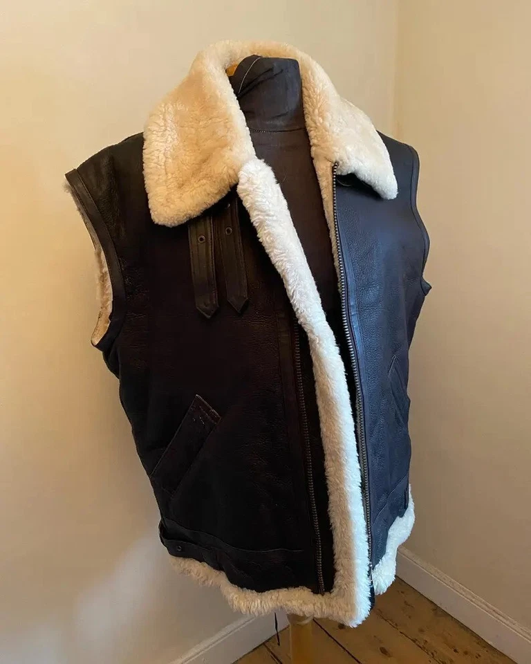 Colete Feminino de Couro de Carneiro Genuíno Aconchegante Preto Shearling Colete Quente de Pele Real - Imagem 2 de 4