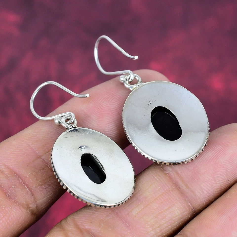 Pendientes de plata maciza 925 hechos a mano con piedras preciosas de ópalo triplete verde joyas para mujer Foto 4 de 4