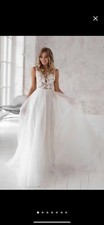 Bohemian V-Neck sleeveless lace wedding dress size 10