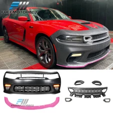 For 15-23 Dodge Charger SRT Style Front Bumper Conversion W/ Pink Lip LED Grille