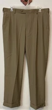 Louis Raphael Rosso 40x30 Beige Pleated Cuffed Inner-Stretch-Band Pants! A6608