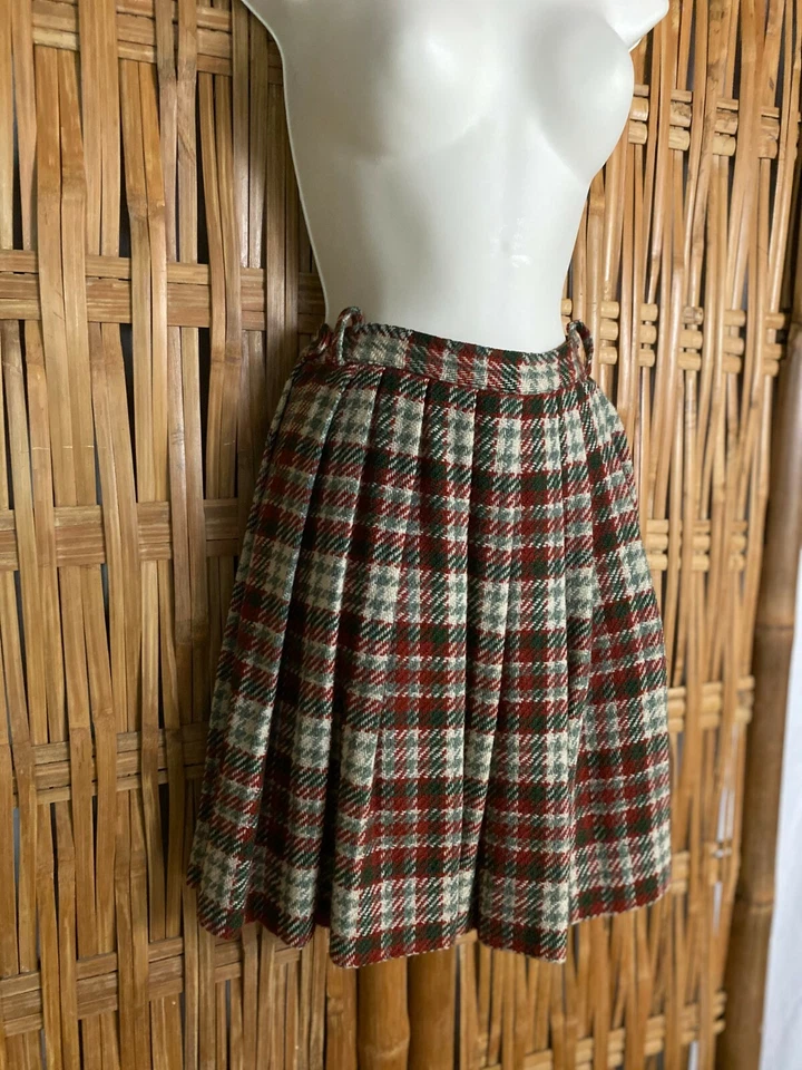 Falda corta plisada a cuadros mezcla de lana hecha a mano años 60 niño junior mujer pequeña XS/S Foto 4 de 4