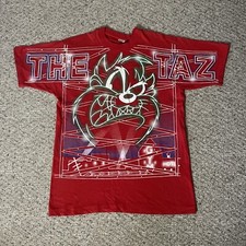 Vintage 1995 Looney Tunes Taz Neon Red Cartoon T-Shirt XL FREEZE NEW YORK 90's