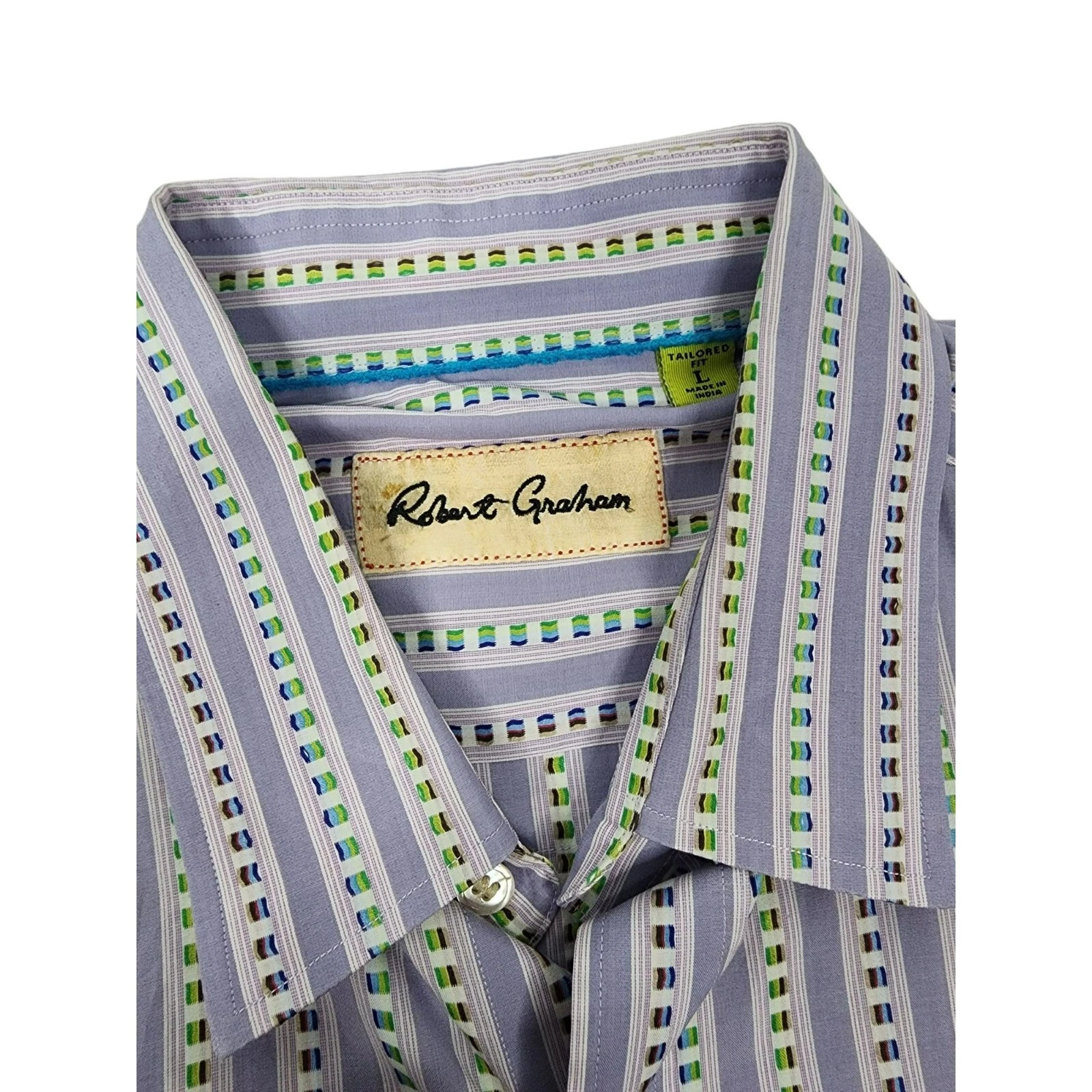 Robert Graham Mens L Large Tailored Fit Striped Button Front Dress Shirt - product detail image 4