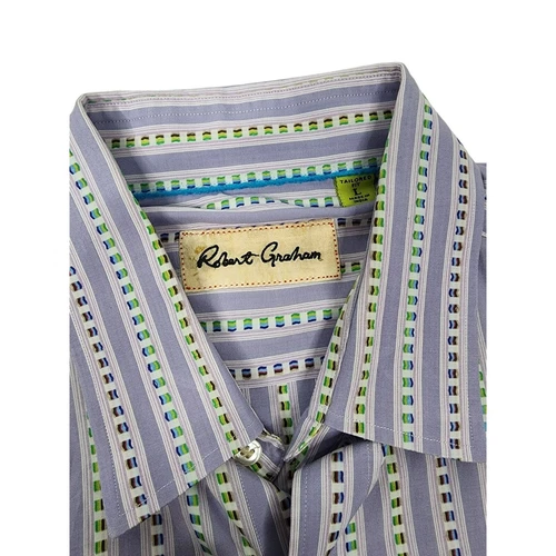 Robert Graham Mens L Large Tailored Fit Striped Button Front Dress Shirt image 4