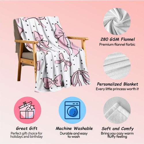 Manta rosa con lazo y cereza mantas de franela suave regalo para sofá cama - Imagen 39 de 40