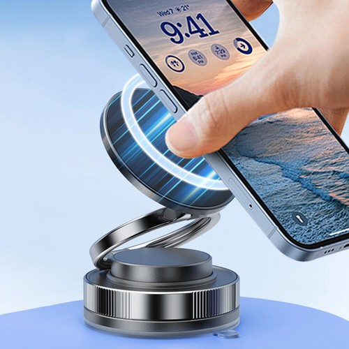 Magnetic Vacuum Car Phone Holder Rotatable Suction Cup Navigation Stand (Black) - Photo 3 sur 12