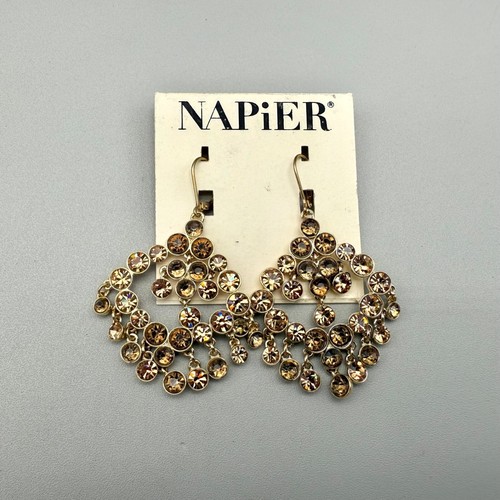 Napier Earrings Glitzy Statement Bronze Crystal Gold Tone Chandelier Dangles - Picture 10 of 16
