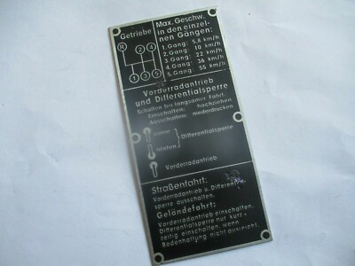 Nameplate Steyer Puch Haflinger wiring diagram plate s75 5-speed transmission 55km/h B