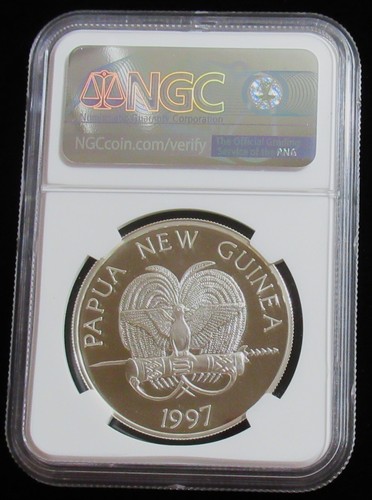 Papua New Guinea: 1997 Silver 5 Kina Ribbon Sweetlips Fish KM-39 NGC PF-69 UC. - Picture 4 of 4