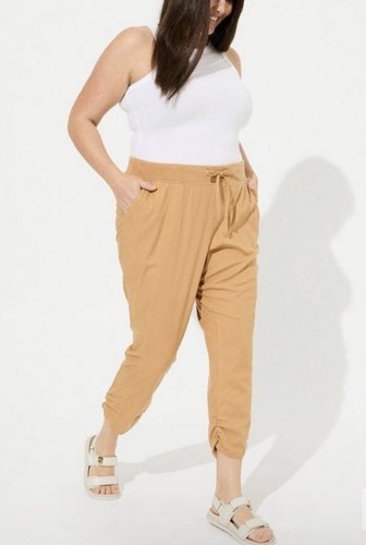 Torrid Skinny Stretch Linen Mid Rise Side Cinch Crop Pants Size 0 Biscuit Color