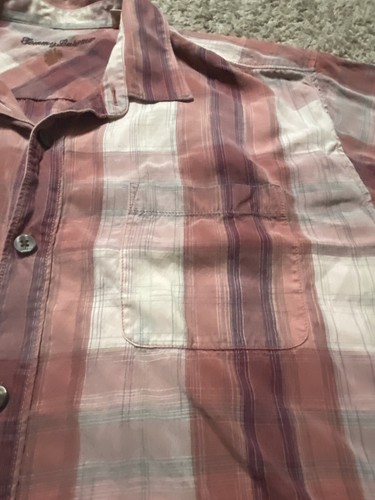 Camisa a Cuadros Tommy Bahama Para Hombre XL Roja Madrás 100% Tencel Manga Corta Bolsillo - Imagen 8 de 12