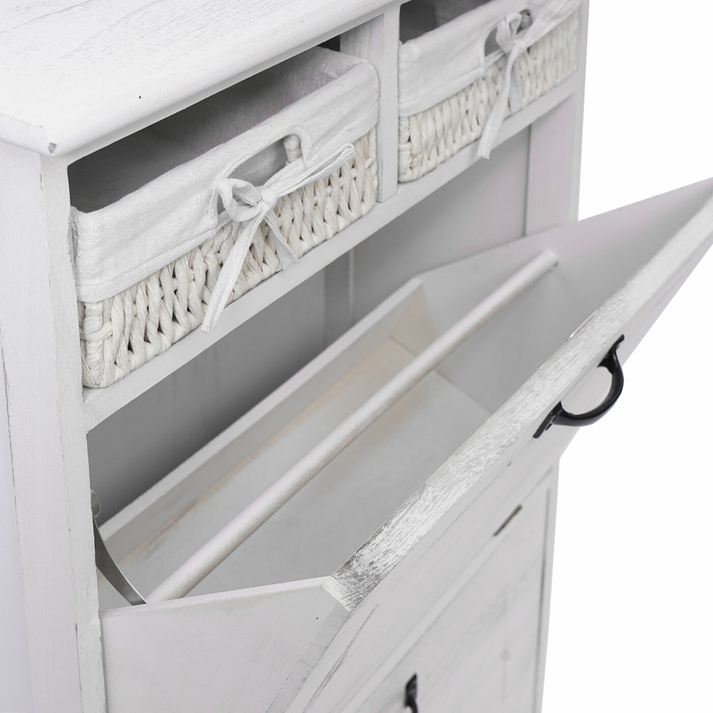 Schuhschrank HWC-H19, Schuhkipper, Massiv-Holz Korb-Schublade 100x60x24cm, weiß