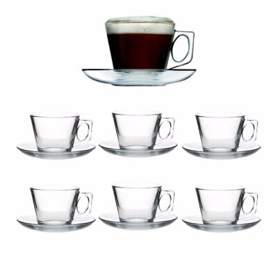 Pasabahce Vela 97302 Teetassen Set 12tlg 6 Tassen 6 Unterteller 195ml Glas