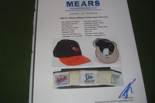 BALTIMORE ORIOLES GAME USED BASEBALL HAT by NEW ERA. SIZE 7-3/8, JAY GIBBONS - Picture 11 of 13