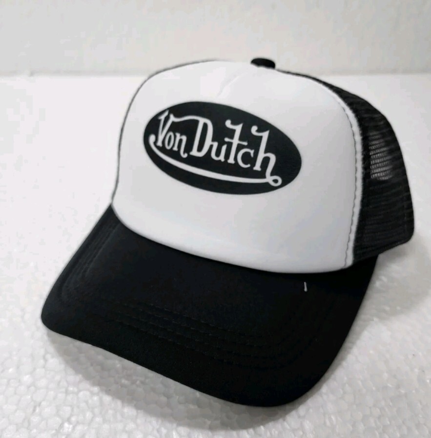 Von Dutch Unisex Graphic Text Mesh Dad Hat Trucker Cap, Black/White, One Size