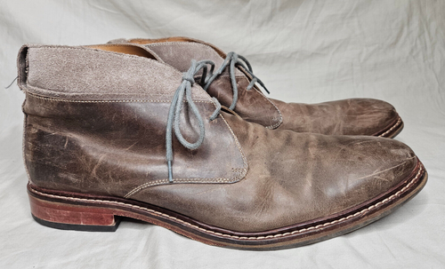 Cole Haan Chukka Boots Mens 14 Gray Distressed Leather Suede Round Toe Lace Up