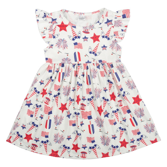NWT Boutique Unicorn Patriotic 4th of July Americana White Girls Ruffle Dress 2T