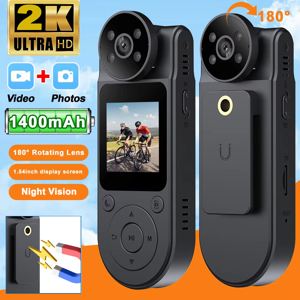 HD 1536P Video DVR Clip IR Night Cam 7-Hour Camcorder 2K Mini Police Body Camera