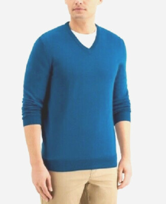 CLUB ROOM Majestic Teal Blue V-Neck Wool Blend Knit Pullover
