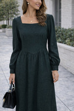 Vintage Neiman Marcus Womens 10 Hunter Green Wool Midi Dress Classic