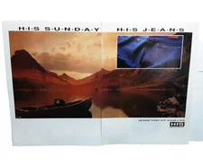 Vintage 1993 H.I.S. Jeans Ad Denim Blue Jeans Outdoor Scene Two Page Print